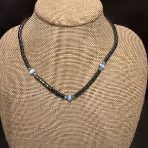 Hematite and Blue Cat’s Eye Beaded Necklace